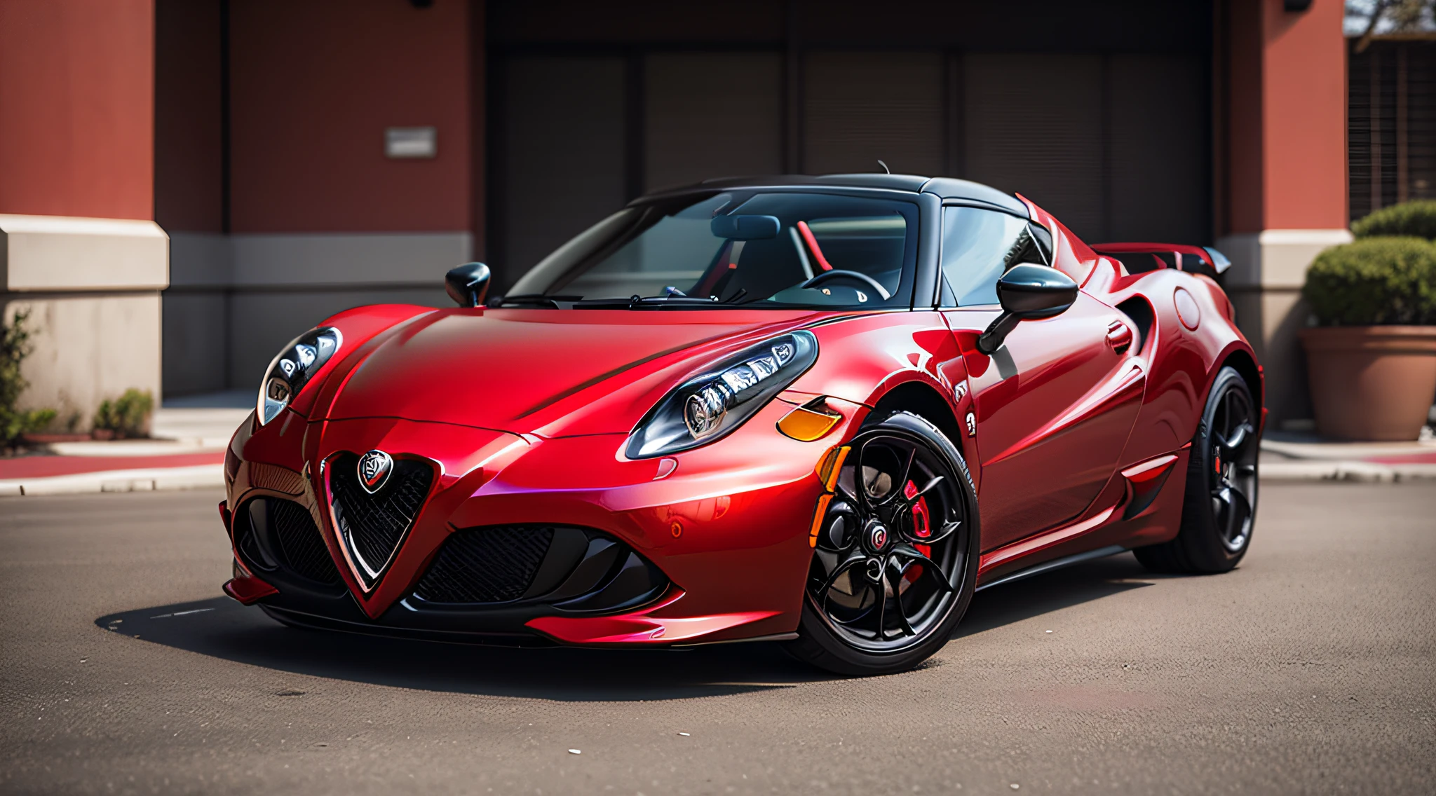 alfa romeo 4c spider,red color,close-up photo,Photography,clear facial features,Photorealistic,DSLR,full body,