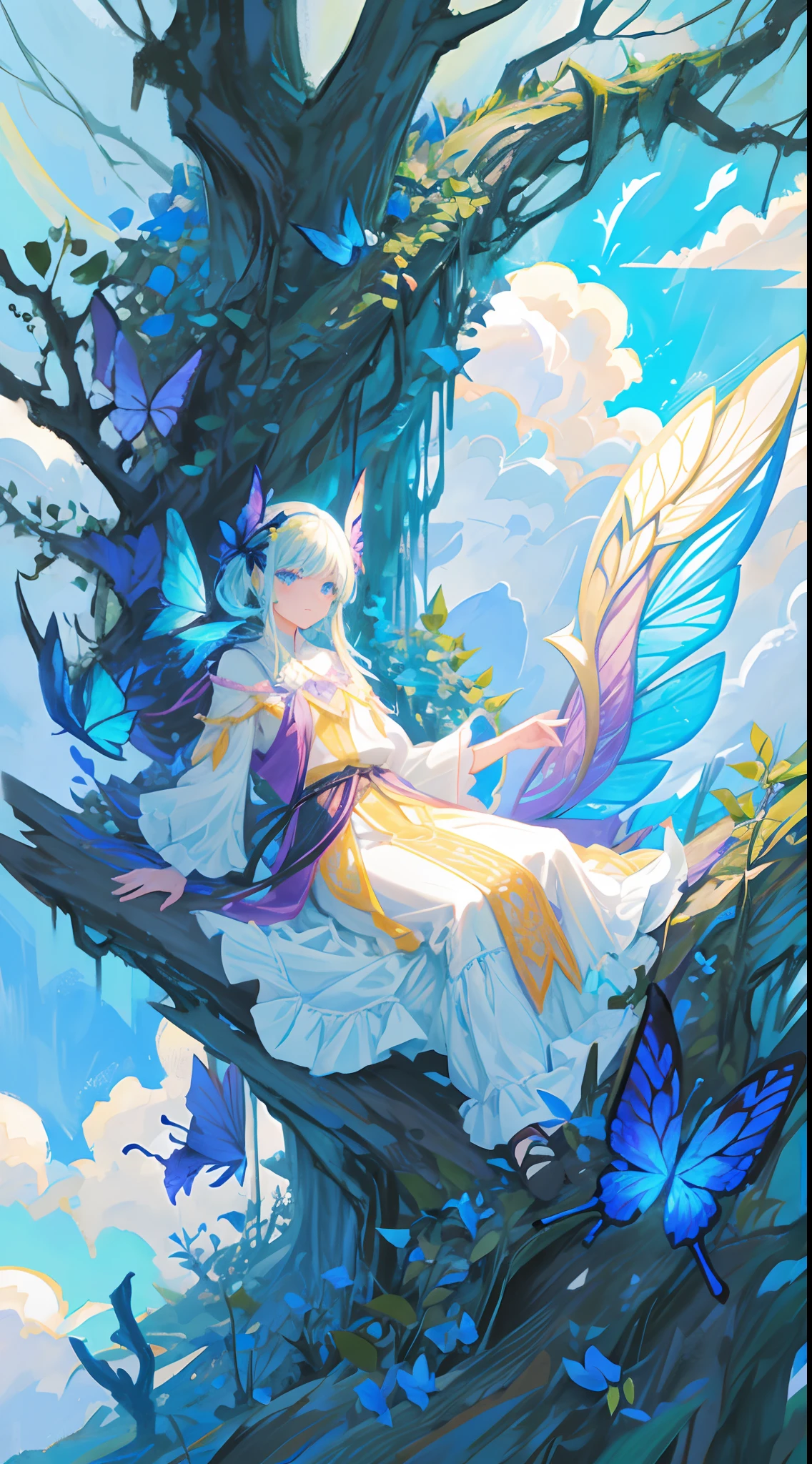 anime girl sitting on a chair with wings flying around her, high detailed official artwork, by Yuumei, trending on artstation pixiv, perched on intricate throne, digital art on pixiv, pixiv contest winner, highly detailed exquisite fanart, pixiv daily ranking, anime fantasy illustration, 2. 5 d cgi anime fantasy artwork, official artwork hdr