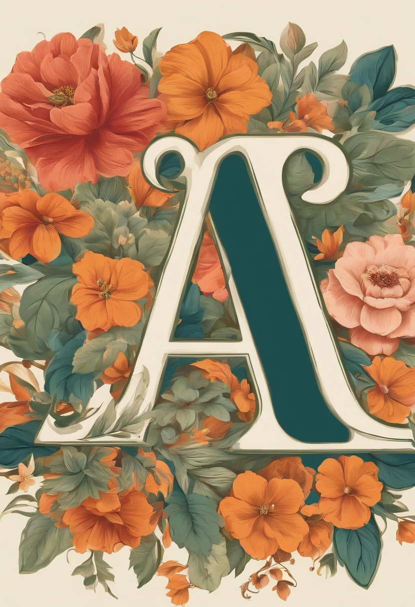 Typographical logo, floral, letter” A”, serif typeface
