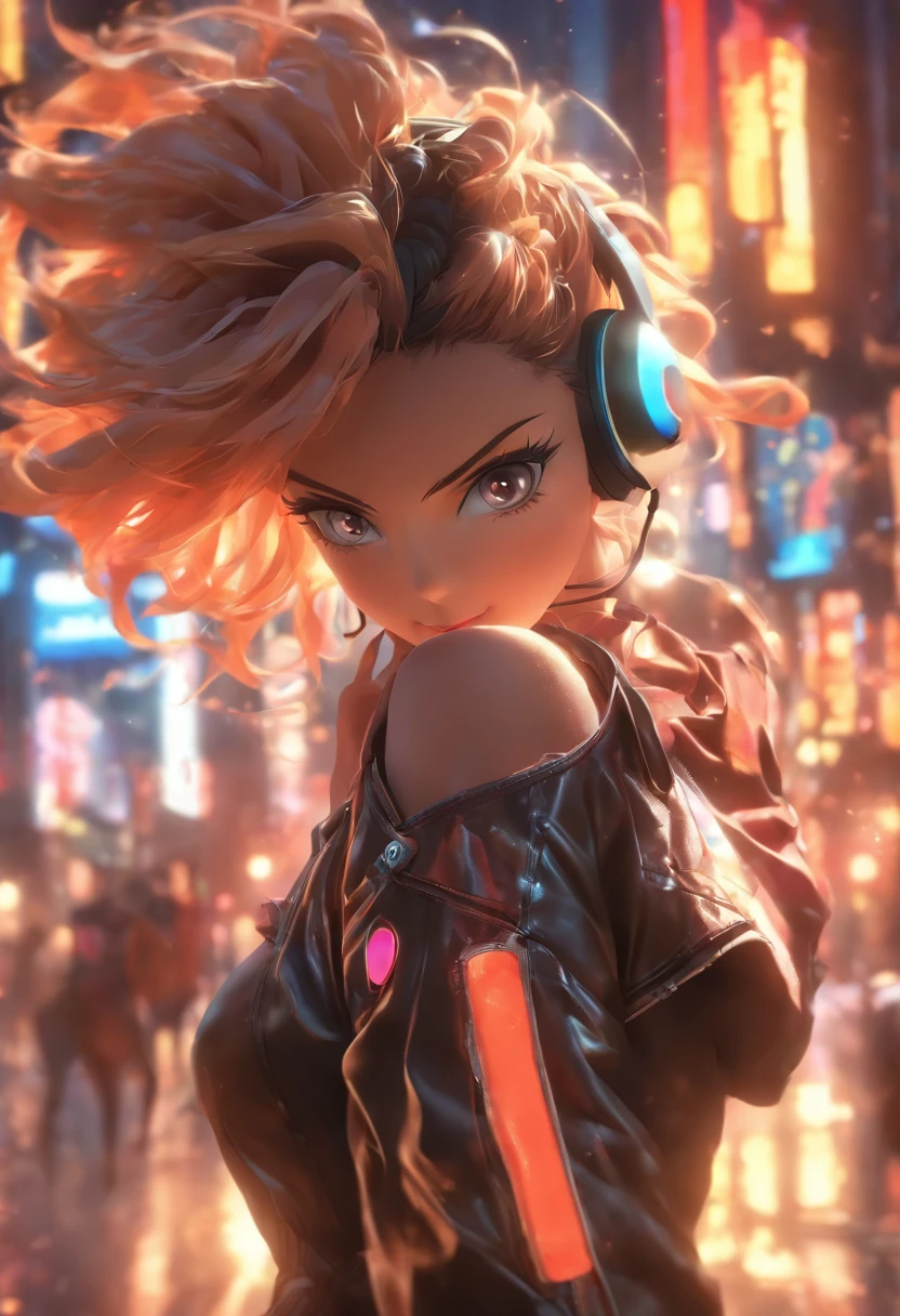 Anime - Stylistic image of a woman in a dress and a leather jacket, Use headphones, photorealistic anime girl rendering, CG art soft anime, Realistic 3D anime style, anime big breast. Soft lighting, Realistic anime art, digital anime art, detailed digital anime art, 4K anime style, advanced digital anime art, seductive anime girls, anime styled digital art, 3D style anime