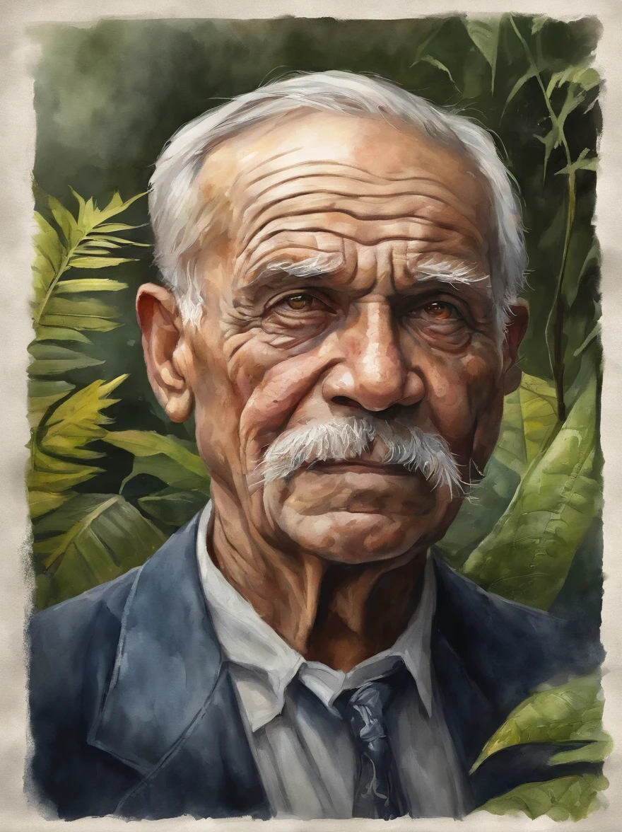 tmasterpiece, Smart old man walking through the jungle in fireflies, (high detal: 1 1), The face of an old man, Natural skin, high high quality, NSFW, beautidful eyes, (detailed faces and eyes), (the face: 1 2), noise, Extra, Realphotos, .....PSD, Lamp film photography, foco nítido, contrasty lighting, Detailed skins, High resolution 8K, insanely details, realisticlying, professional photoshooting, 8K UHD, SLR camera, gentle illumination, high high quality, Film Particle, Fujifilm XT3