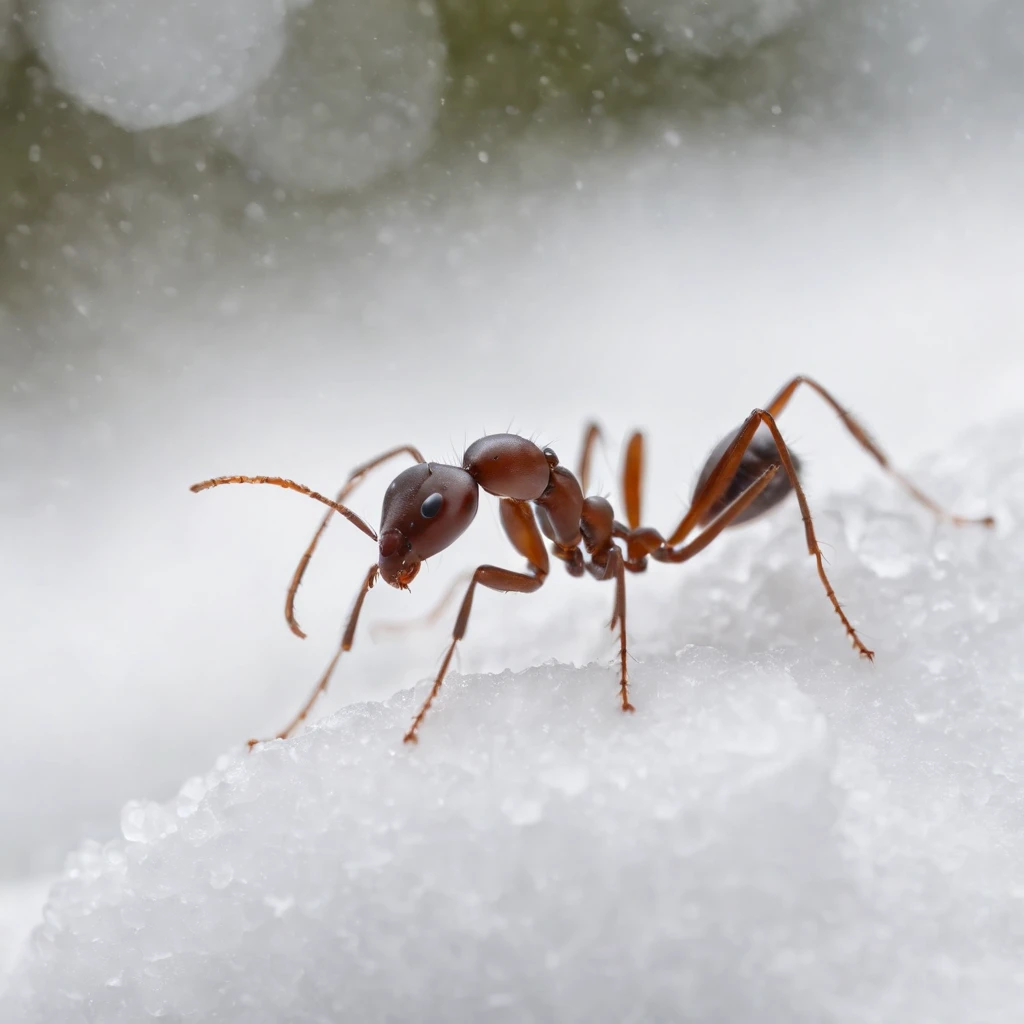 an ant in the snowy forest