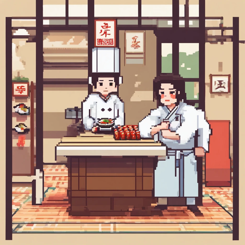 # Background with:blanche
# 人物:1 male human
# garments:Sushi chef's attire(Manteau blanc、Hachimaki、pinafore)
# expressioness:a smile
# the pose:Holding sushi
# Used with stickers for LINE
# Illustration of a sushi chef
# White background、The person is one man
# The person's attire is that of a sushi chef(Manteau blanc、Hachimaki、pinafore)
# The expression is a smile
# Pose is holding sushi