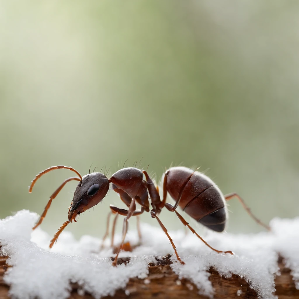 an ant in the snowy forest