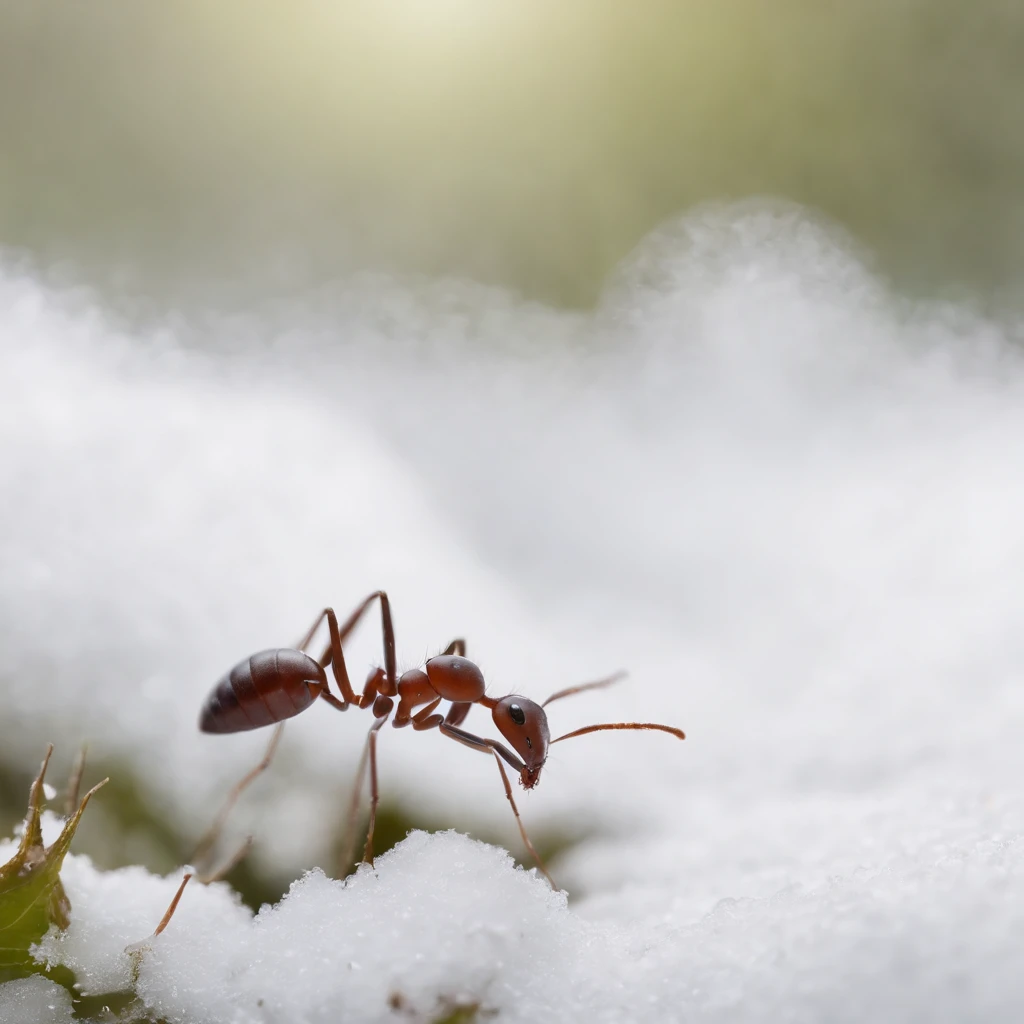an ant in the snowy forest