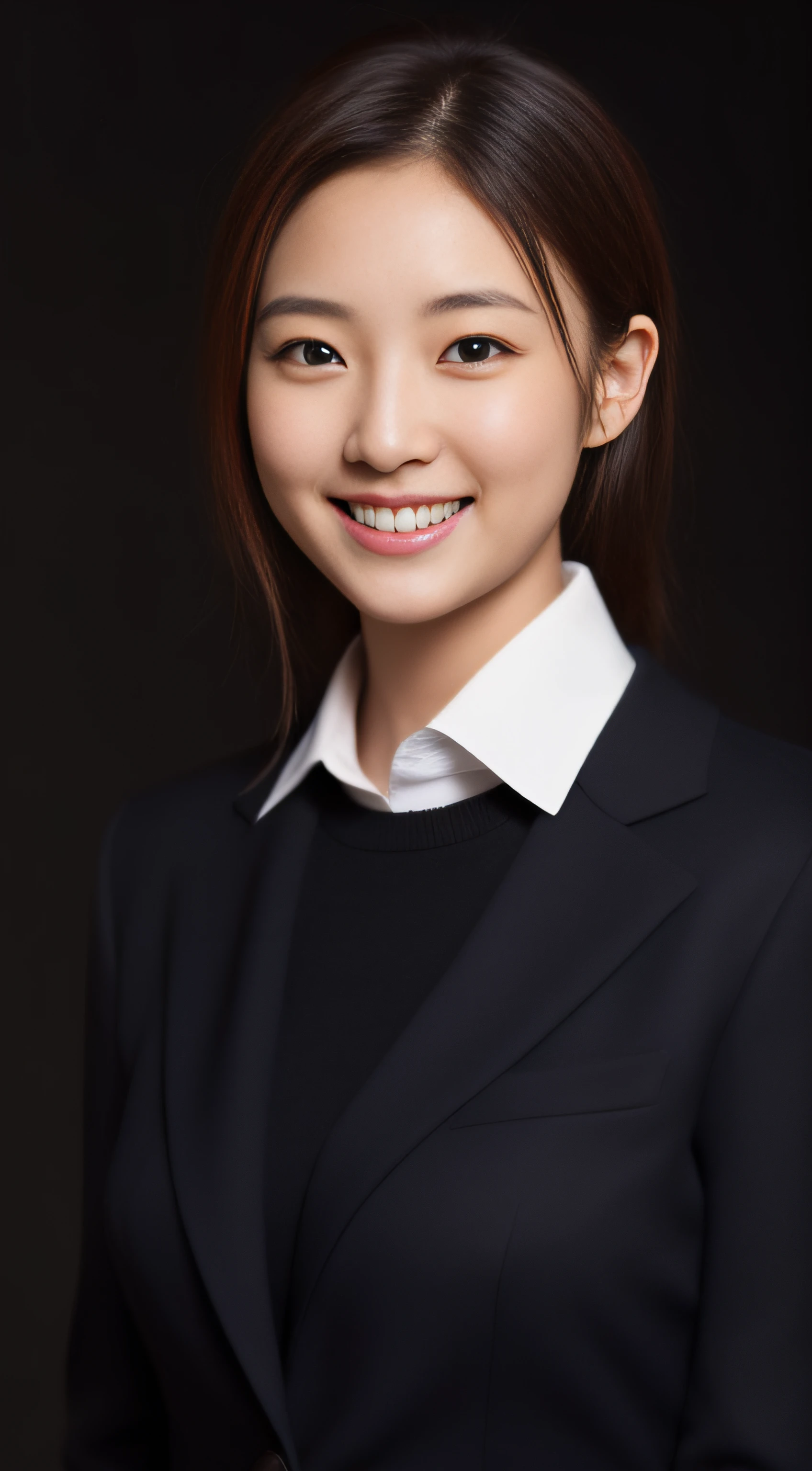 governess、suits、A MILF、hiquality、A hyper-realistic、healthy、Smiling expression、Slender perfect figure、Japan beauties、beautidful eyes、face perfect、Beautiful skin、Black background