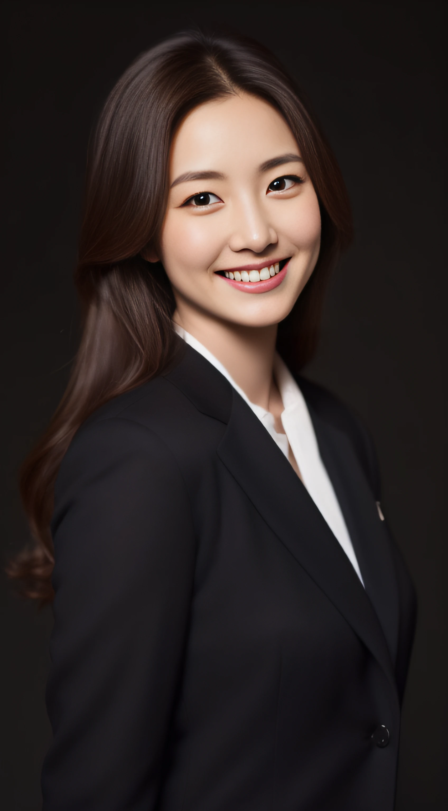governess、suits、A MILF、hiquality、A hyper-realistic、healthy、Smiling expression、Slender perfect figure、Japan beauties、beautidful eyes、face perfect、Beautiful skin、Black background