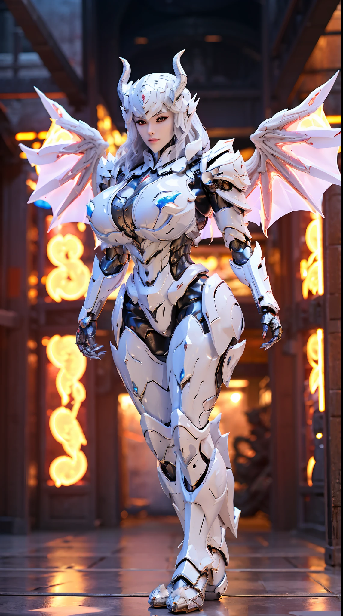 SILVER DRAGON GOD, HUGE BOOBS, (BATTLE ARMOR SUIT), CLEAVAGE, (A PAIR OF HUGE DRAGON WINGS:1.2), TRANSPARANT, TALL LEGS, STANDING, SEXY BODY, MUSCLE ABS.