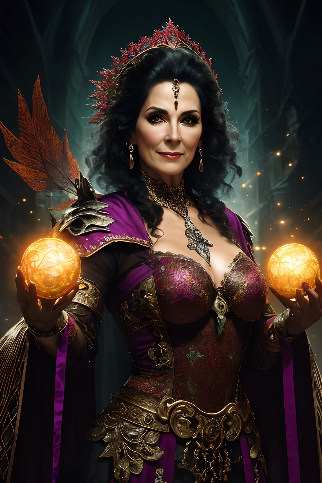 (papel de parede 8k extremamente detalhado), An average photo of a beautiful mature necromancer woman, intrincado, alto detalhe, Dramatic