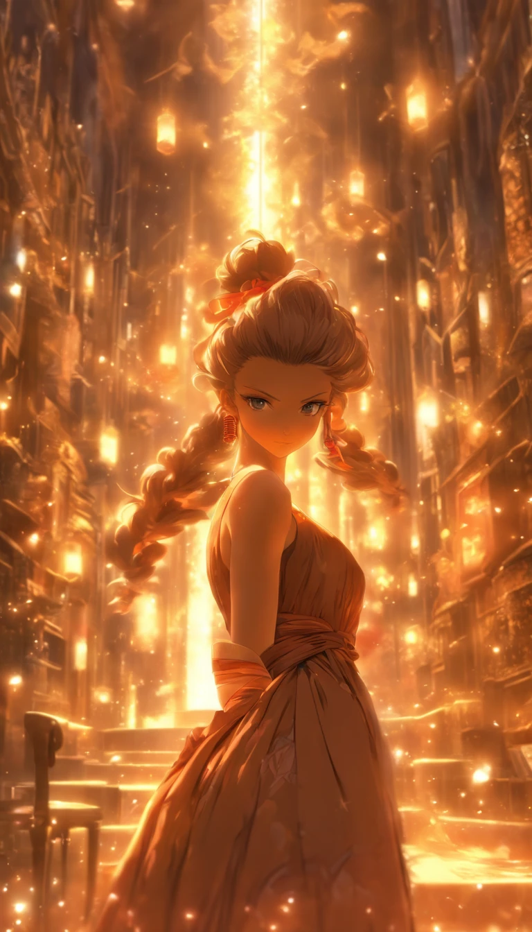 A woman in a brown dress stood in the room, Female protagonist, Also, Female protagonist 👀 :8, Style game square Enix, saori, ayami kojima amano, Inspired by Rusuke Fukahori, deayami kojima, New Xiangcheng, kasumi arimura style 3/4, Female character, jin kagetsu