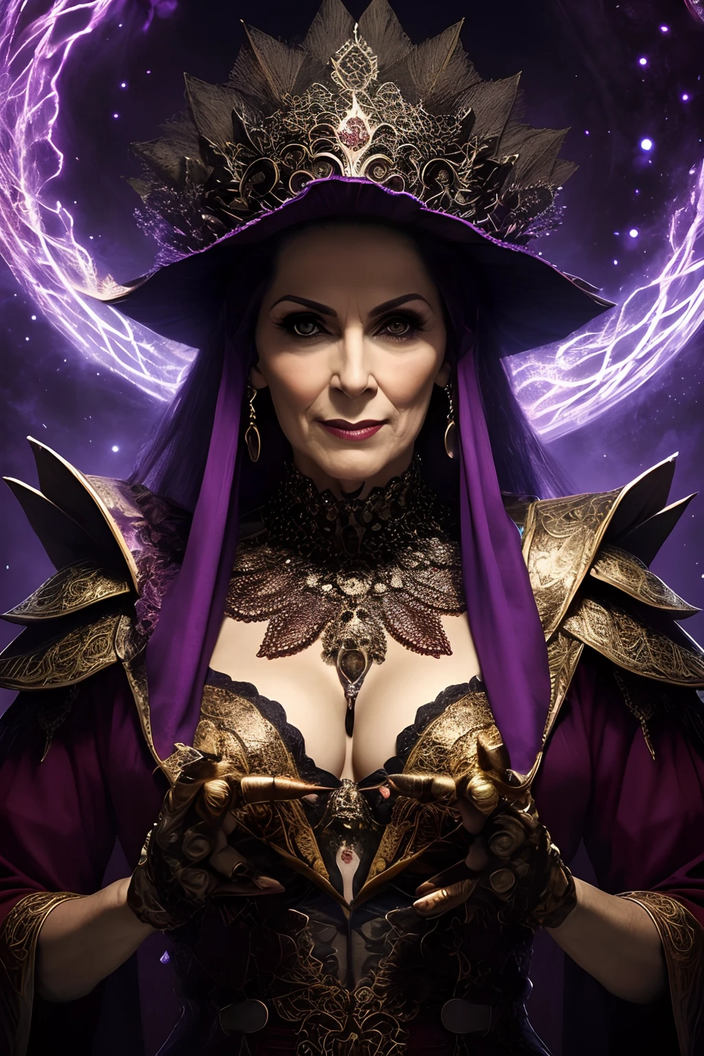 (papel de parede 8k extremamente detalhado), An average photo of a beautiful mature necromancer woman, intrincado, alto detalhe, Dramatic