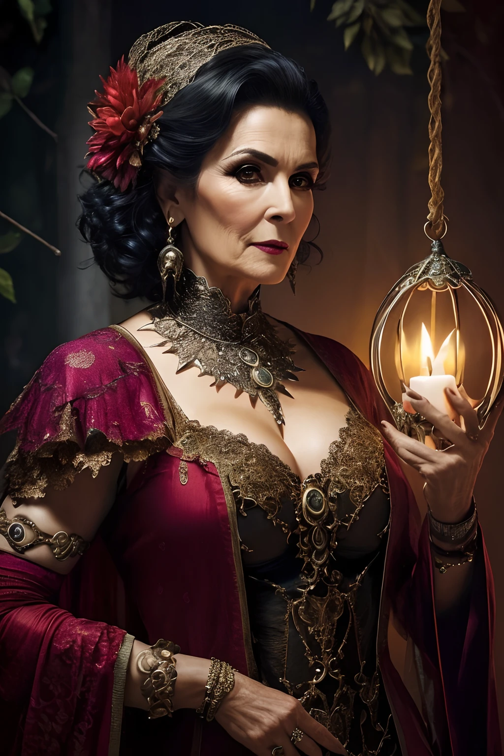 (papel de parede 8k extremamente detalhado), An average photo of a beautiful mature necromancer woman, intrincado, alto detalhe, Dramatic
