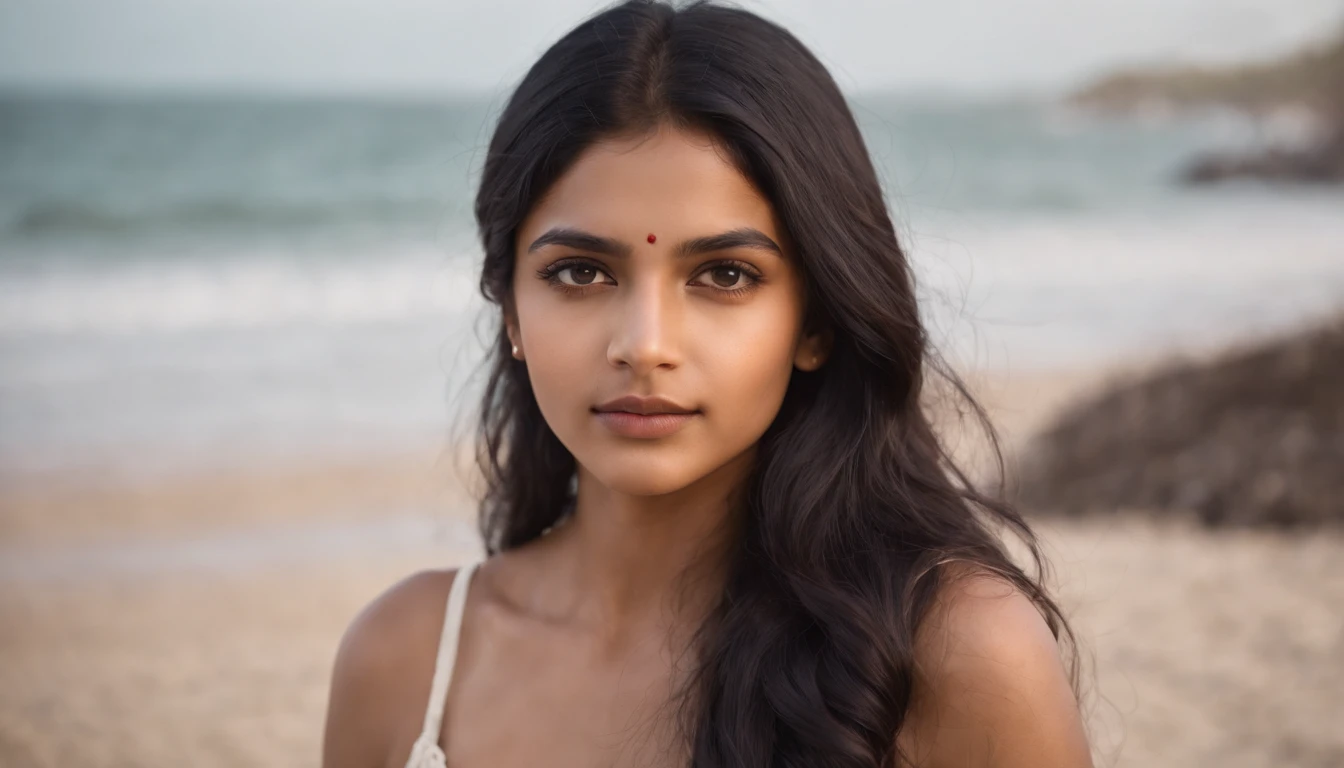 Indian girl , Peitos grandes, na praia