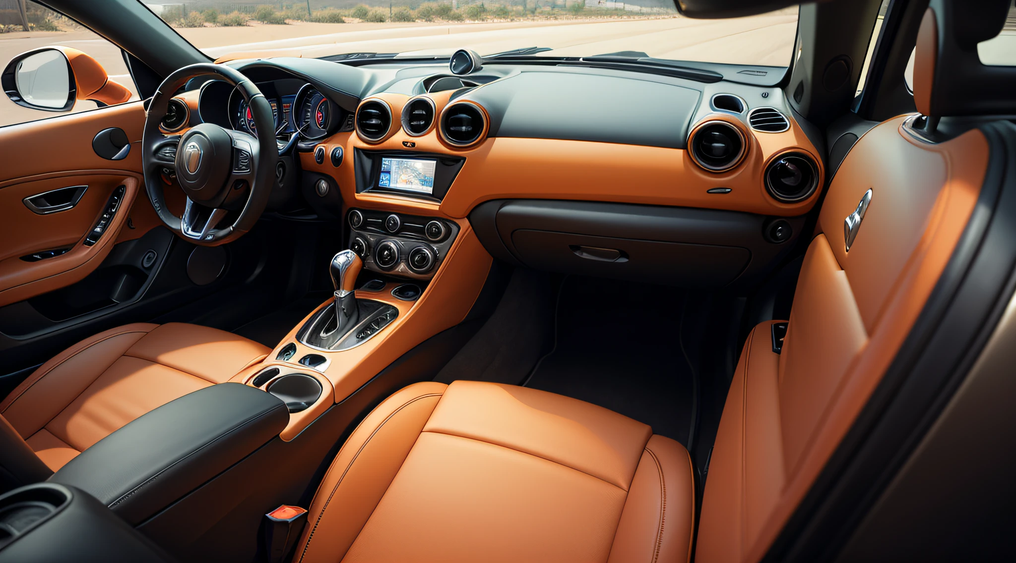 orange color alfa romeo 4c spider. close-up photo, photography, the interior of a luxury car is clean and ready to be driven, bentley, highly detailed interior, leather interior, rich woodgrain, high end interior, finely detailed car, wood grain, luxury, luxurious, warm interior, wooden interior, royal interior, luxury materials, finely detailed features, luxury lifestyle, highly detailed car, inside of a car, beautiful interior