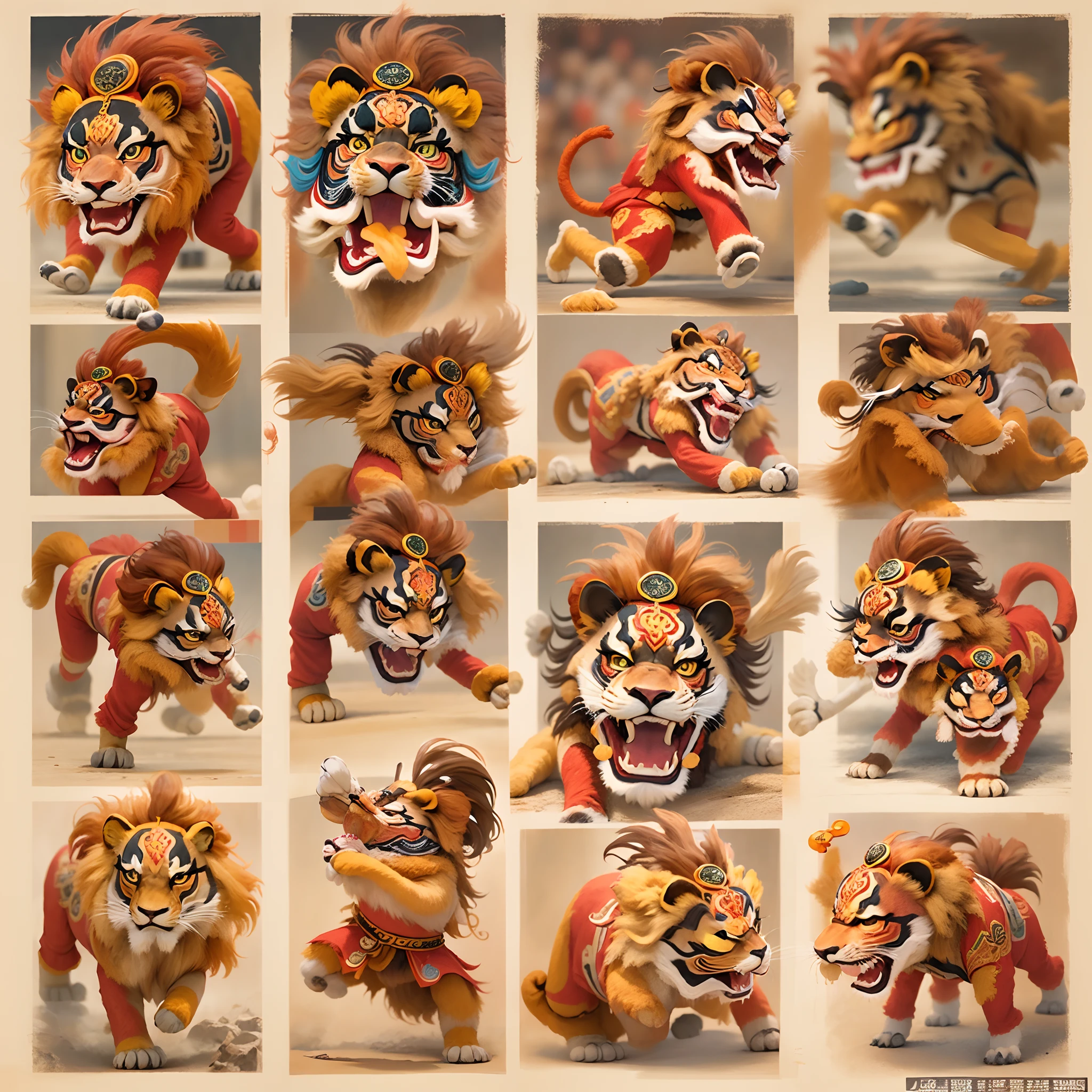 (Best quality,Ultra-detailed,Realistic:1.37), Vividly colored lion, Traditional Chinese art, Expressive lion dance, Intricate lion costumes, Dynamic lion movement, A lively and festive atmosphere, Energetic drumming, Skilled lion dancer, Well-designed lion's head design, Cultural heritage, Rhythmic music, Vivid red and gold, Dynamic and acrobatic stunts, Traditional lion dance, Festival crowds, Auspicious symbolism, Auspicious blessings, The expression of a lion's eyeball, Lively celebration, Traditional Chinese musical instruments, Grand lion dance parade, Cultural pride and identity