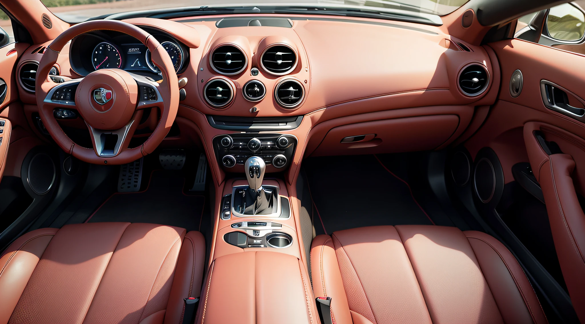 pink color alfa romeo 4c spider. close-up photo, photography, the interior of a luxury car is clean and ready to be driven, bentley, highly detailed interior, leather interior, rich woodgrain, high end interior, finely detailed car, wood grain, luxury, luxurious, warm interior, wooden interior, royal interior, luxury materials, finely detailed features, luxury lifestyle, highly detailed car, inside of a car, beautiful interior