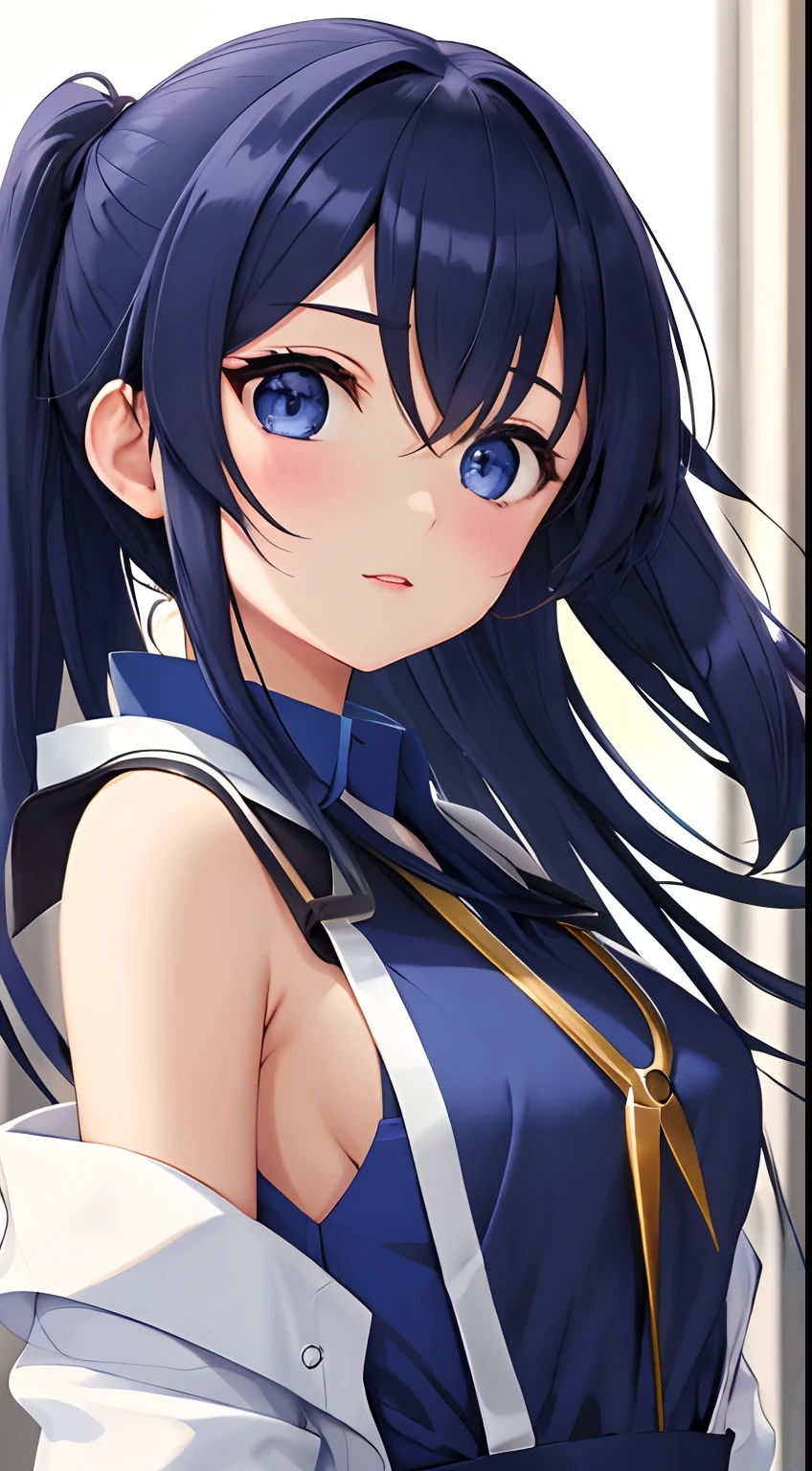 a girl in a blue shirt is holding a pair of scissors, dau-al-set, booru, anime, ultra detail, best quality, expressive eyes, perfect face