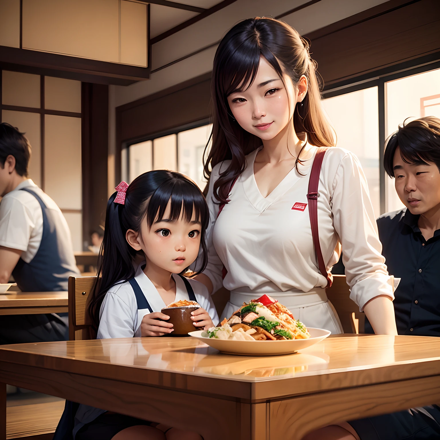 Family delighting in the Donburis of the Kashima Donburi restaurant