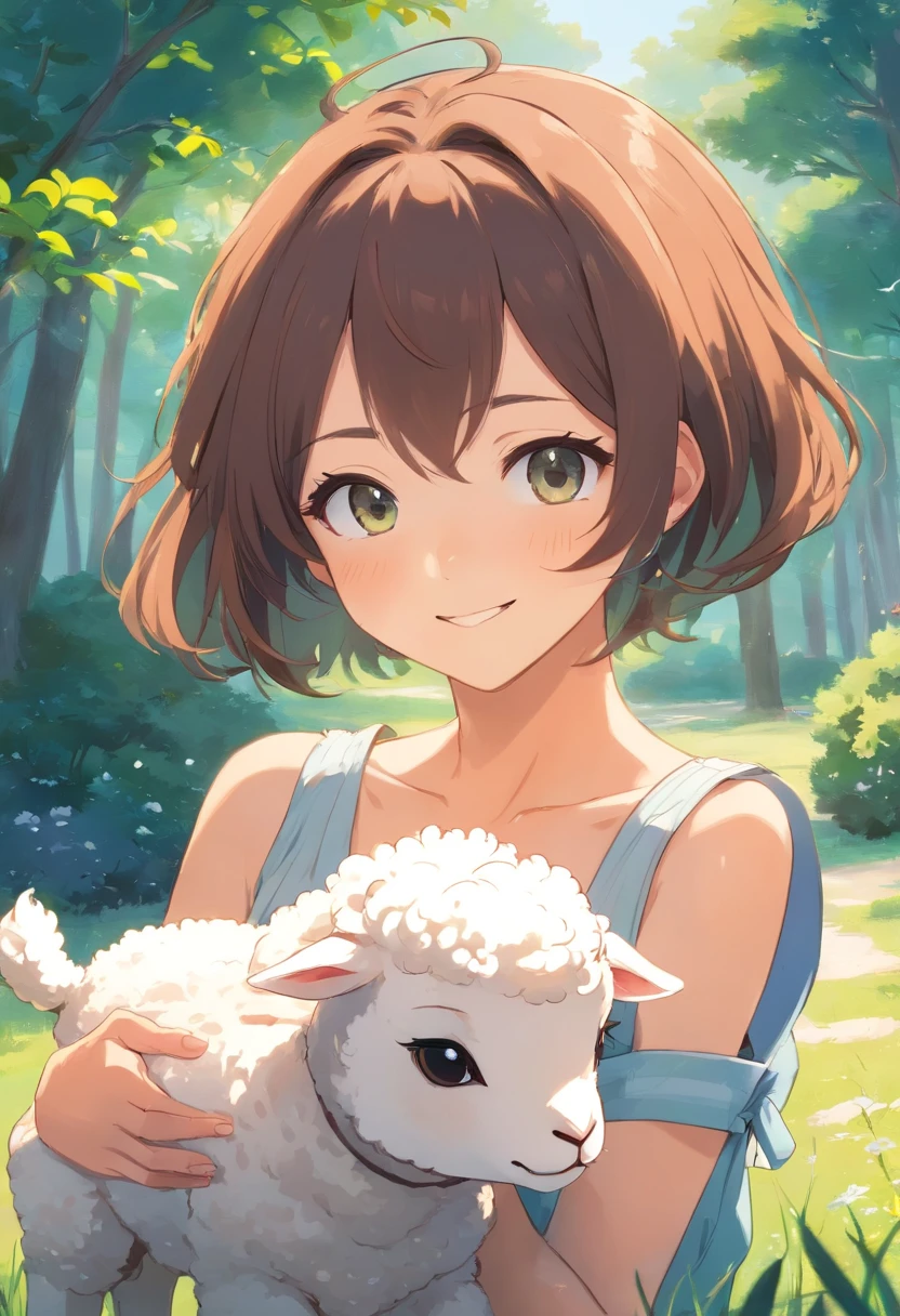 largeeyes、Cartoon lambs、Simple line art、Simple illustration、thick line art、2D、Line drawing in anime style、anime big breast、comic strip、Japanese anime style、illustratio、White lamb, Smiling lamb、Cute lamb, cute animal, curlies、poofy, Partial, cute beautiful,White Simple Background
