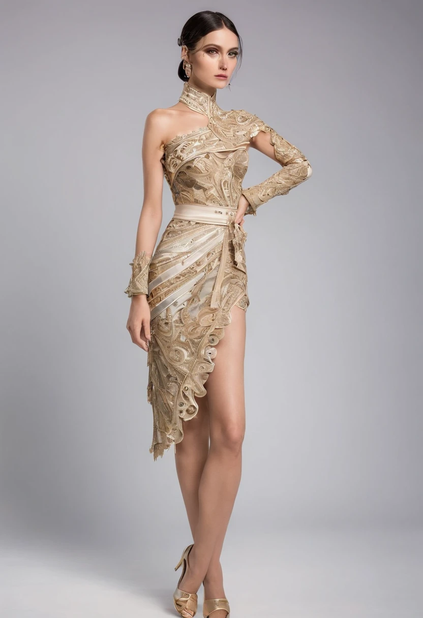 Slanted shoulder one-legged Latin costume