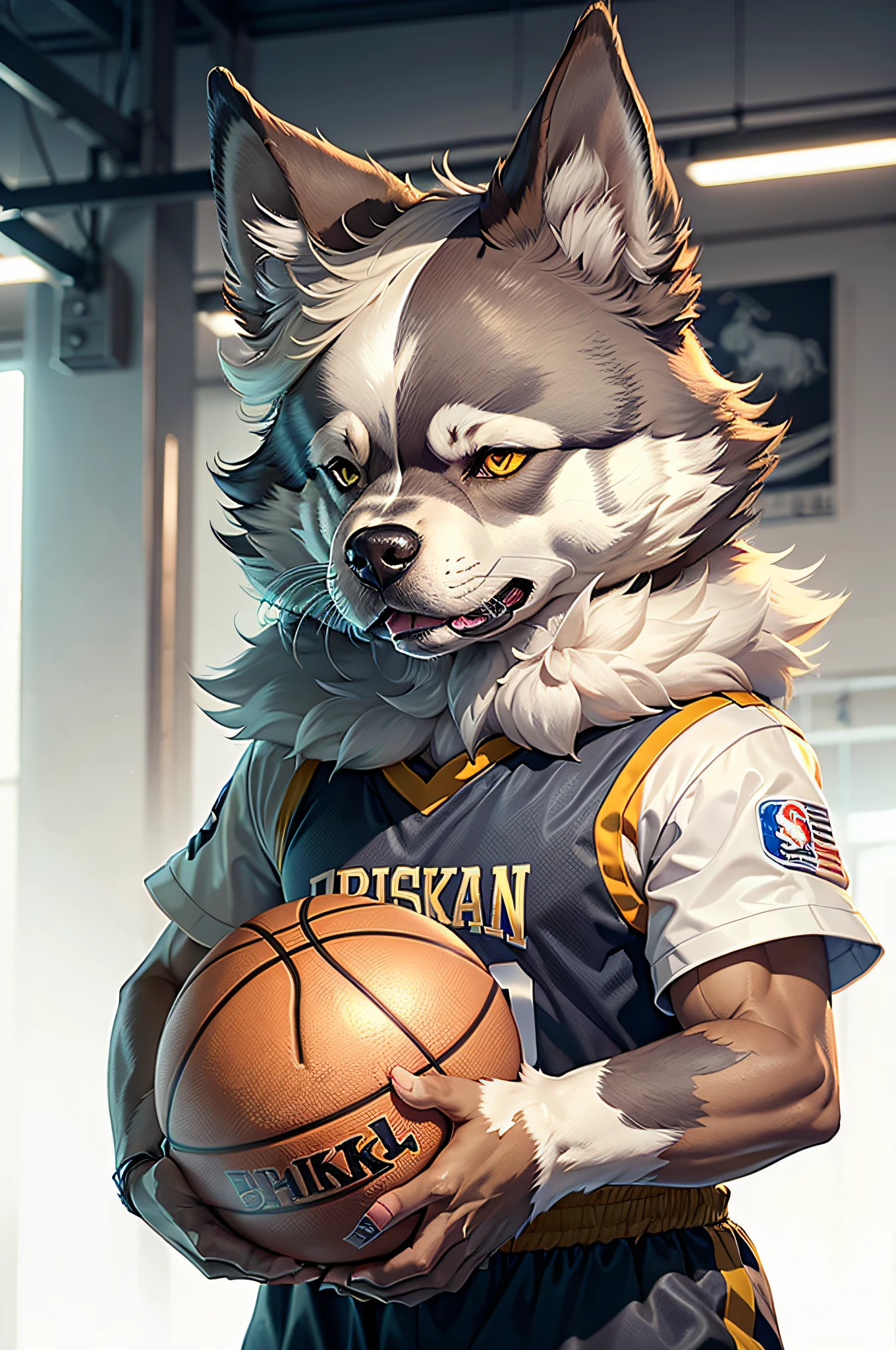 C4tt4stic, Cartoon of basketball player uniform、Dog breed Siberian Husky(The bristles are gray)