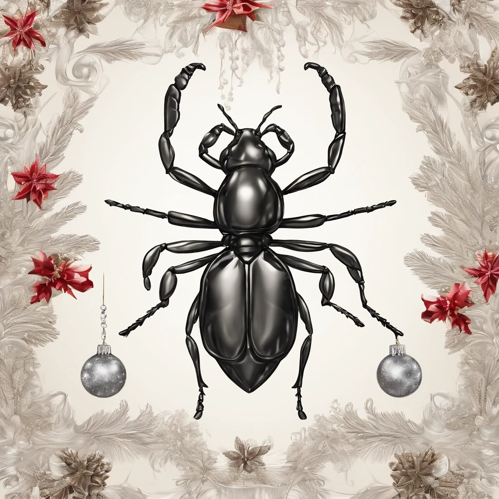 an ant in Christmas with many gifts