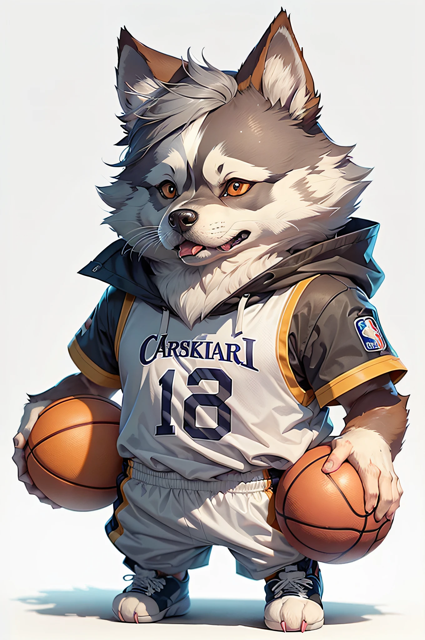 C4tt4stic, Cartoon of basketball player uniform、Breed Siberian Husky（Body hair is light gray color）