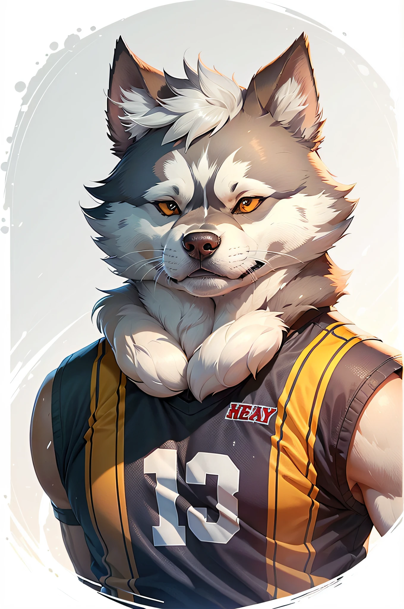 C4tt4stic, Cartoon of basketball player uniform、Breed Siberian Husky（Body hair is light gray color）