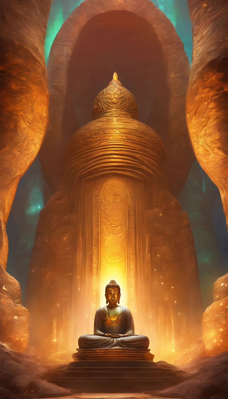 BUDDHA STATUE, stone, Texture, Tall, Majestic, The background is illuminated by sunlight