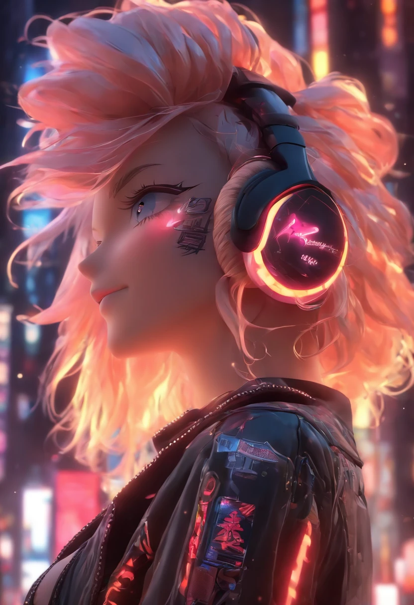 Anime - Stylistic image of a woman in a dress and a leather jacket, Use headphones, photorealistic anime girl rendering, CG art soft anime, Realistic 3D anime style, anime big breast. Soft lighting, Realistic anime art, Digital anime art, Detailed digital anime art, 4K anime style, advanced digital anime art, seductive anime girls, anime styled digital art, 3d anime style，Overall prominence，Sexy theme，Sense of seduction，sci-fy