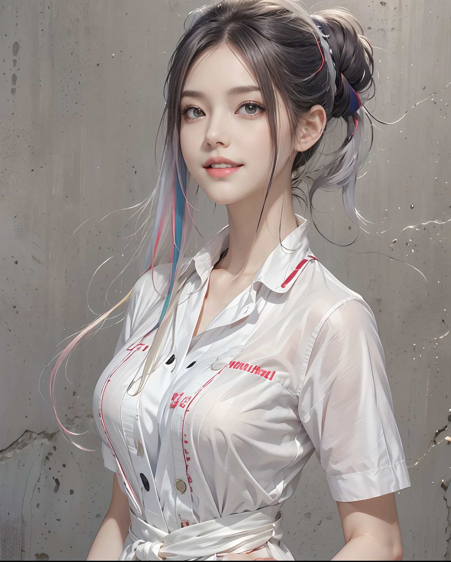 masutepiece、hight resolution、Nurse、30-year-old girl、1Girl Nurse、Looking at the camera、smil、Finish as shown in the photo、the skin is white and beautiful、Hair is long and beautiful、inner colored、Hair should be tied back、A slender、short-cut、