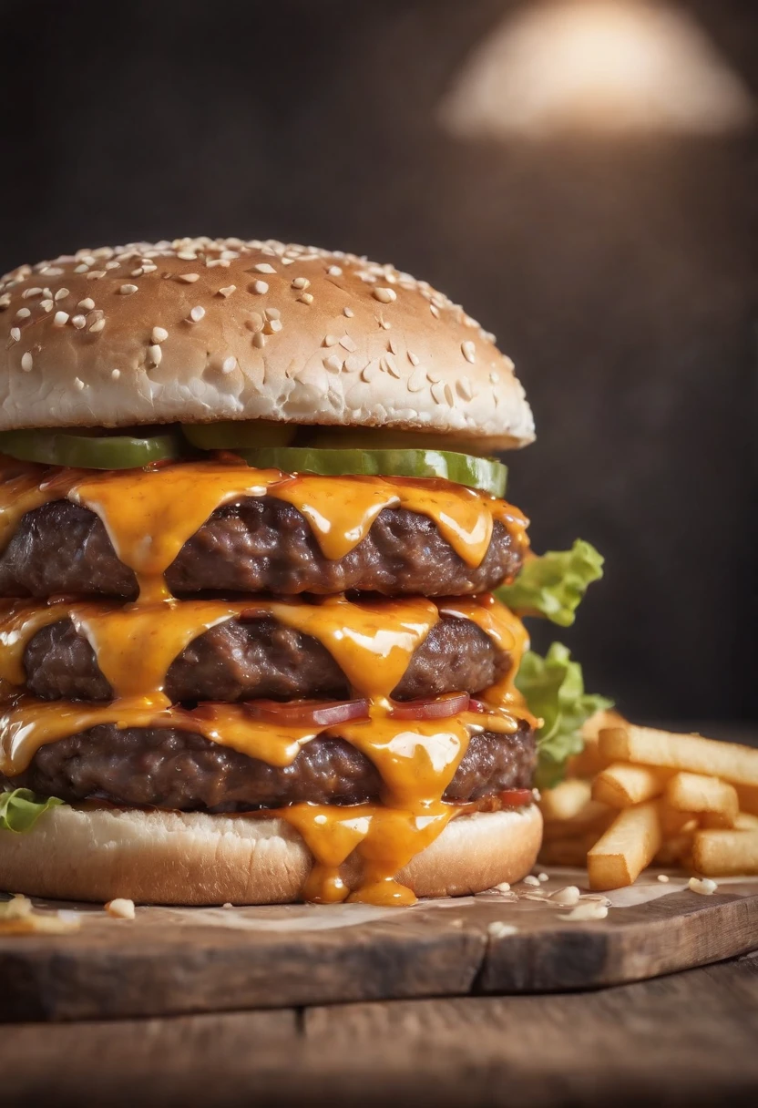 A burger falling in pieces juicy, tasty, hot, promotional photo, intricate details, hdr, cinematic, adobe lightroom, highly detailed
