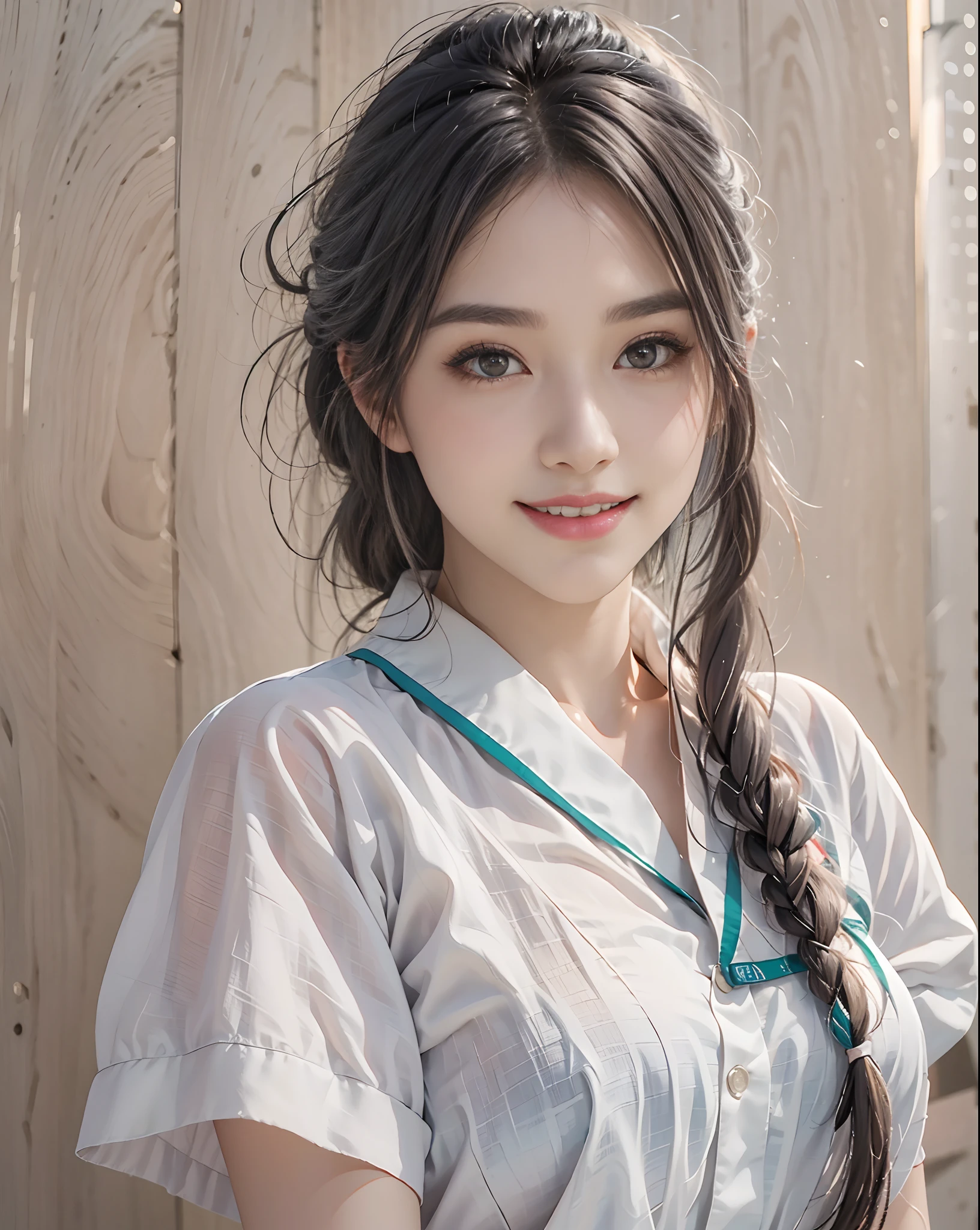 masutepiece、hight resolution、Nurse、30-year-old girl、Looking at the camera、smil、Finish as shown in the photo、the skin is white and beautiful、inner colored、Hair should be tied back、A slender