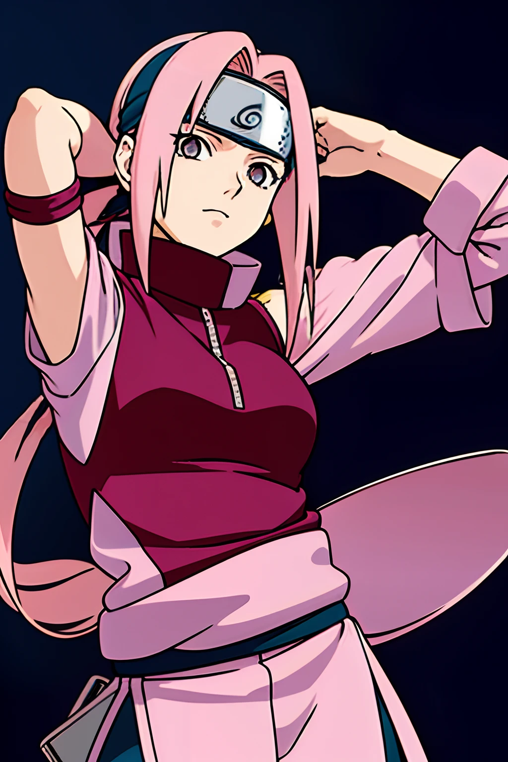 sakura haruno tying her hair, beautiful shot, naruto anime style