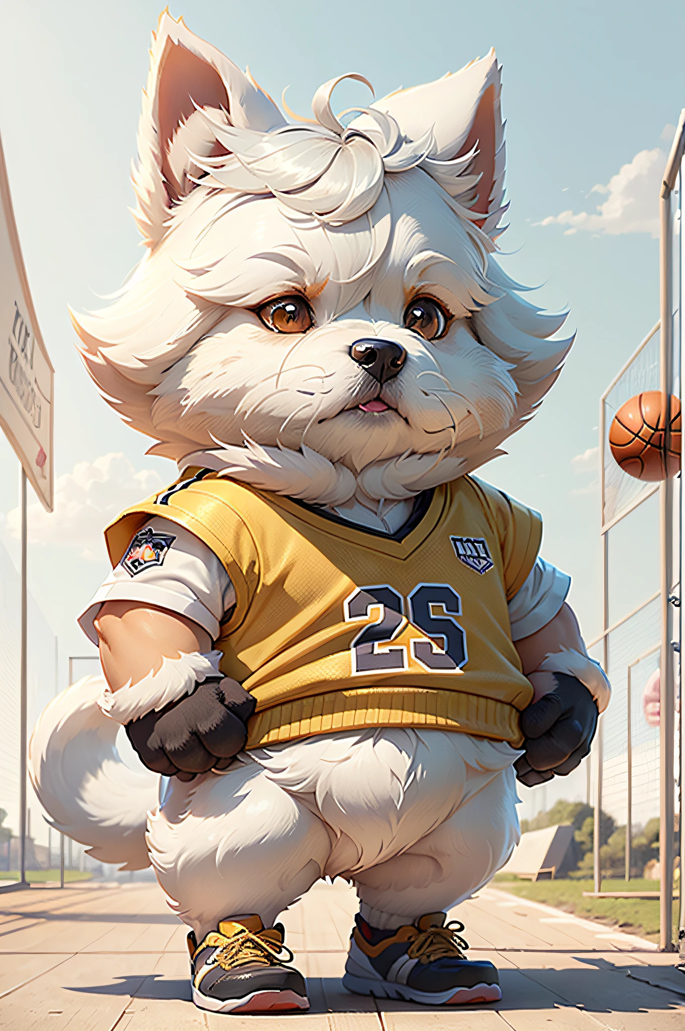 C4tt4stic, Cartoon of basketball player uniform、Dog breed West Highland White Terrier(Body hair is white, pure white all over the body)