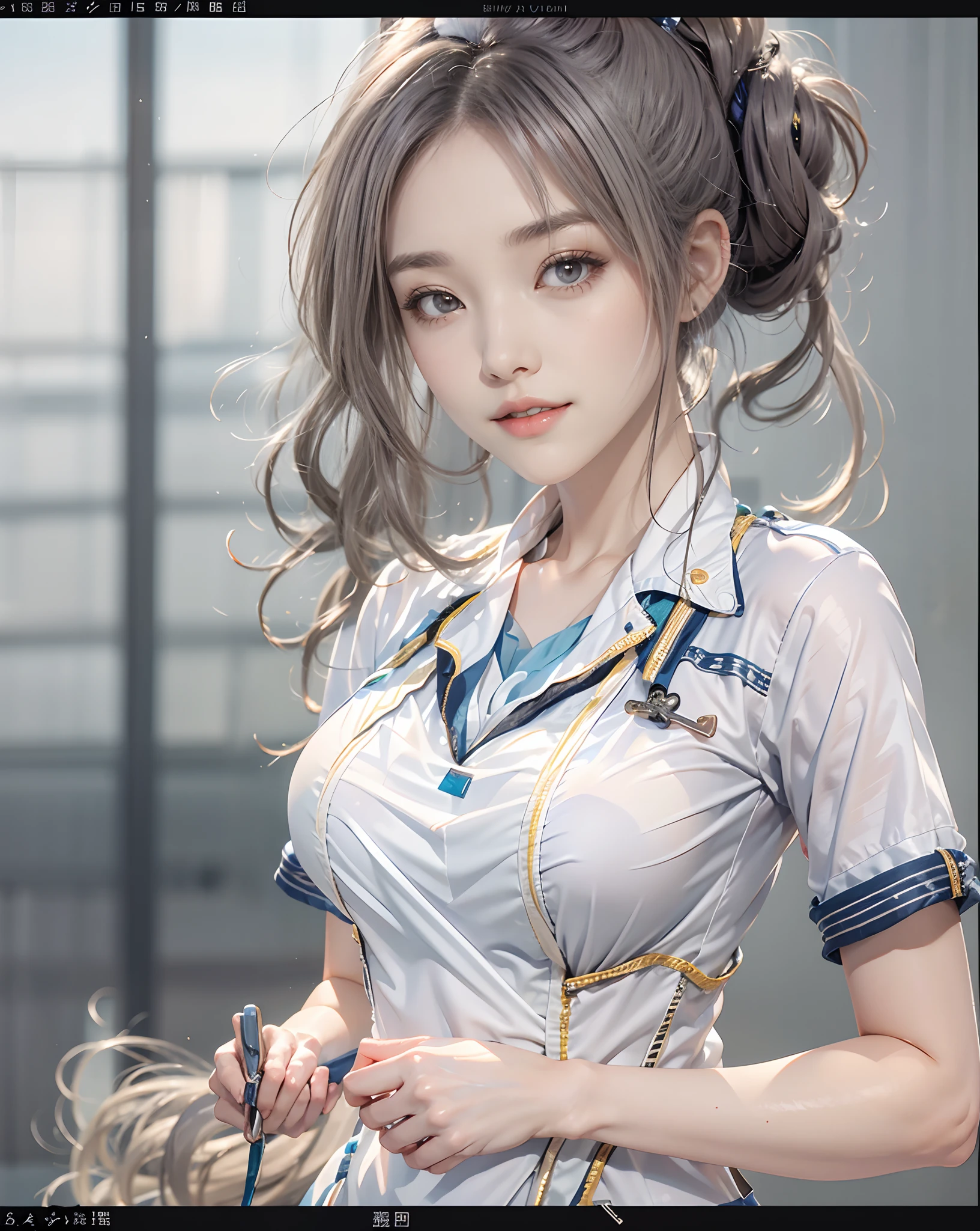 masutepiece、hight resolution、Nurse、30-year-old girl、Looking at the camera、smil、Finish as shown in the photo、the skin is white and beautiful、inner colored、Hair should be tied back、A slender