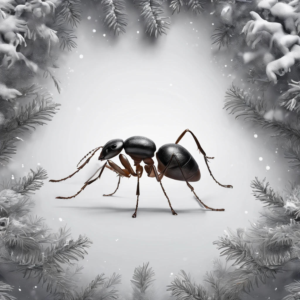 an ant in snowy forest