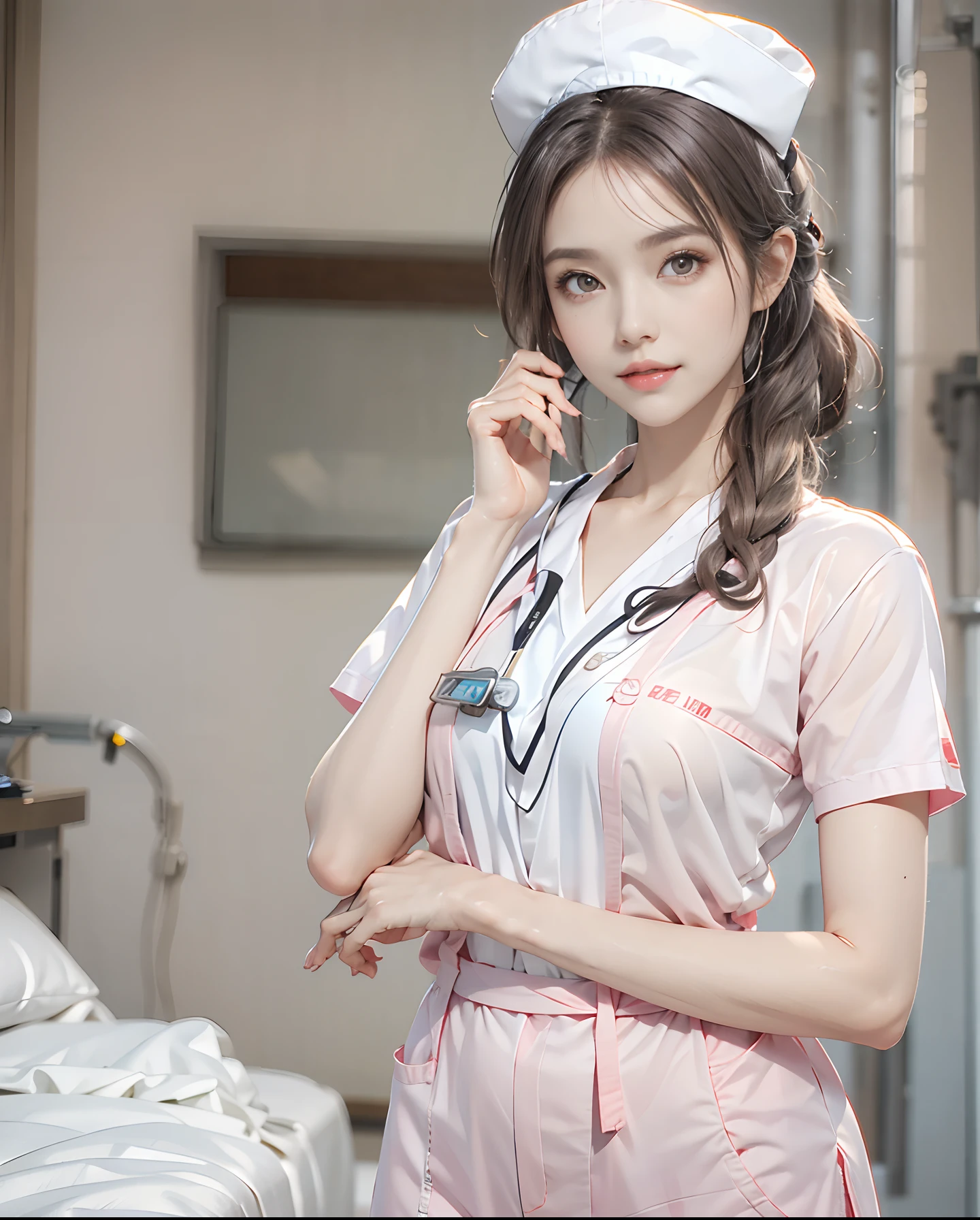 A beautiful girl with a nurse behind me