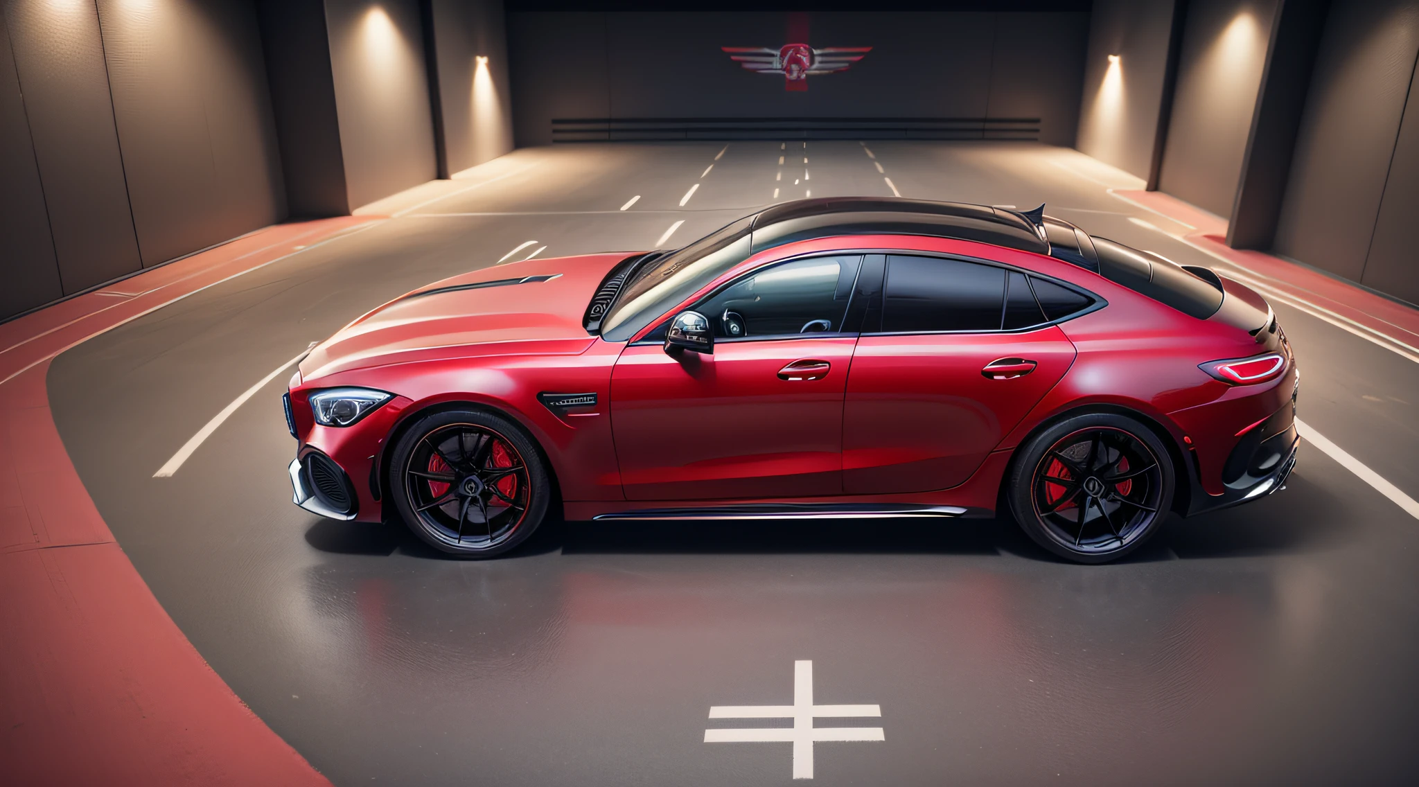 red color,Mercedes Amg Gt 63,close-up photo,Photography,clear facial features,car inner view, cushion, sterling, rpm meter,character concept art,Assembly Drawing,360 panorama,full body,cinematic shot,film lighting,