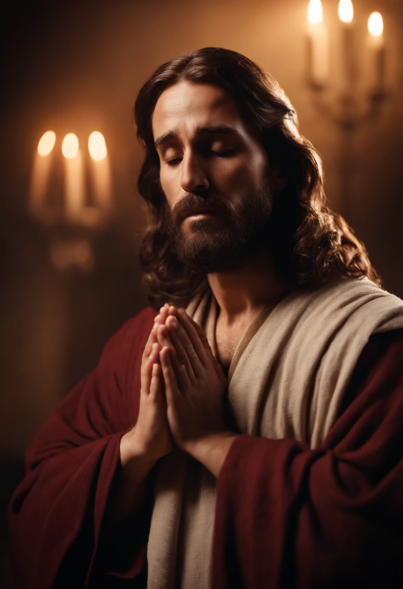 A man with long hair and beard wearing a robe praying - SeaArt AI