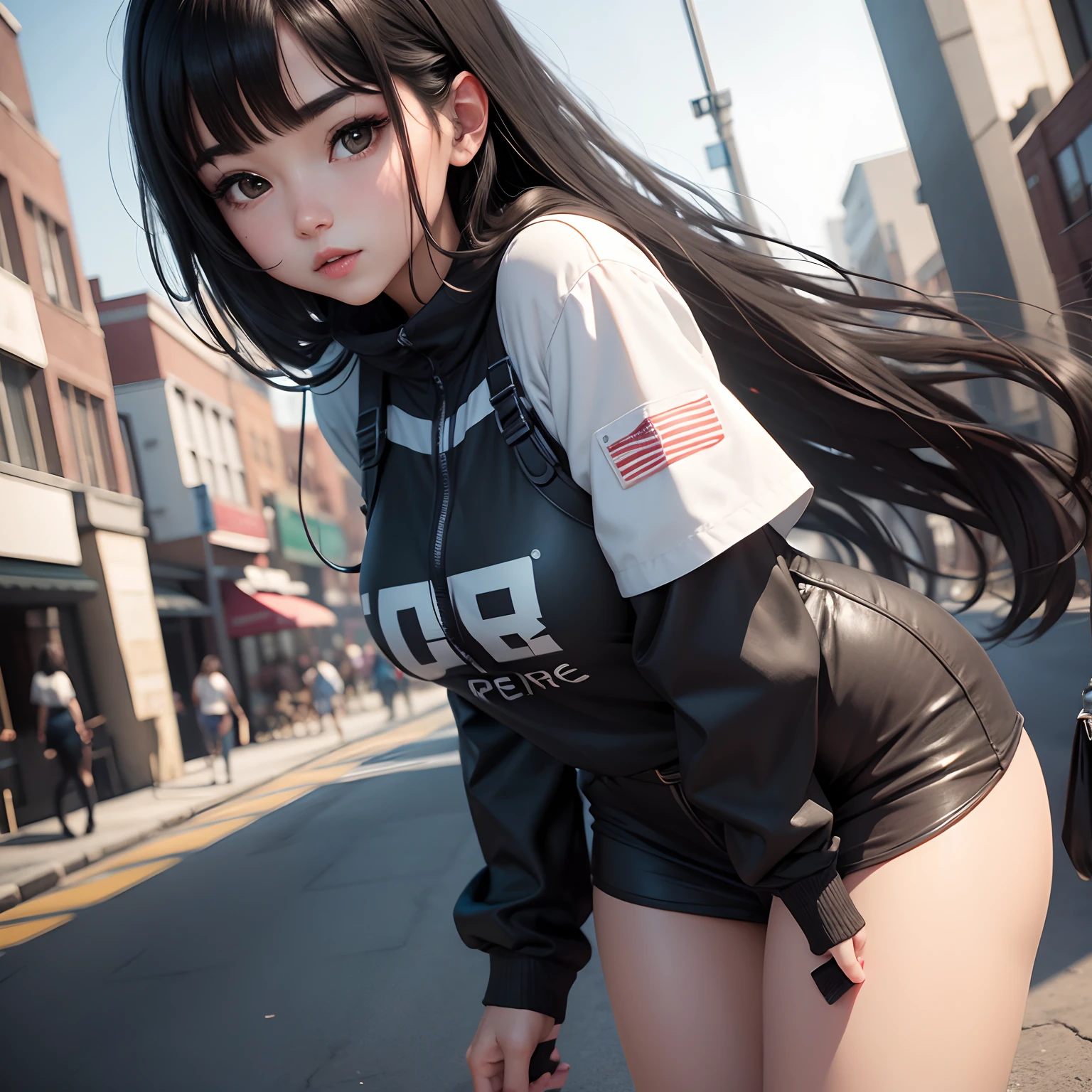 anime girl in short shorts and jacket standing next to giant robot, artwork in the style of guweiz, cyberpunk anime girl mech, trending on cgstation, guweiz, by Russell Dongjun Lu, digital cyberpunk anime art, ross tran 8 k, guweiz on artstation pixiv, girl in mecha cyber armor