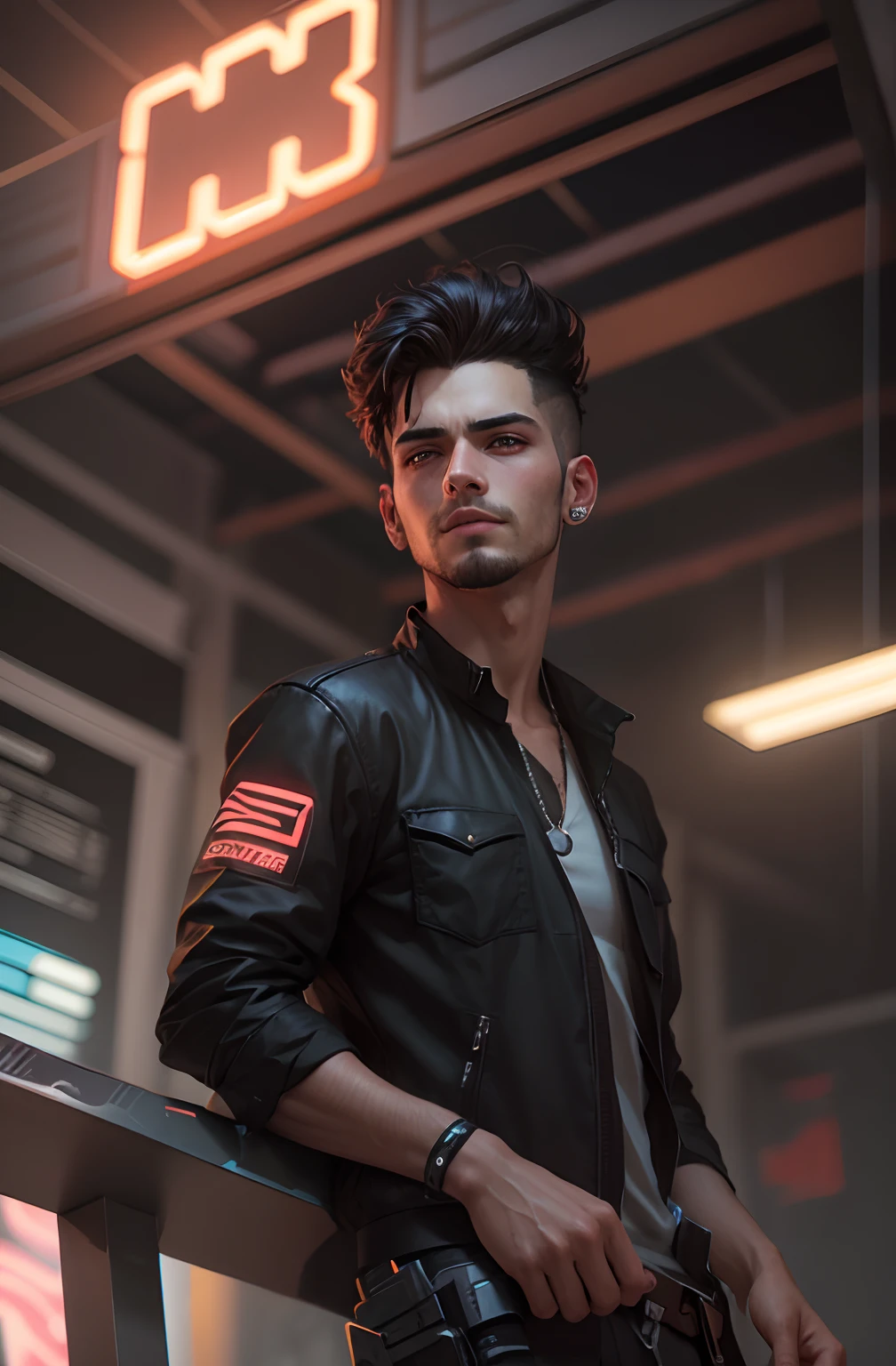 cyberpunk handsome boy ultra realistic with cat, --v 4