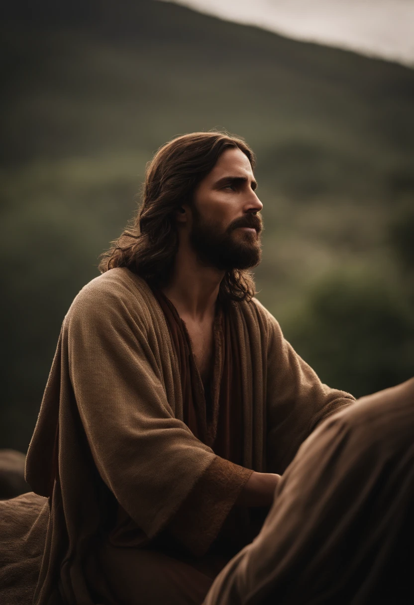 jesus rezando, de lado, rosto inteiro, olhando para baixo