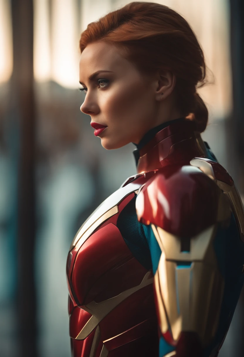 beautiful photo of scarlett johanssen, wearing a ironman costume, A stunning intricate full color photo of (sks woman:1), epic character composition, by ilya kuvshinov, alessio albi, nina masic, sharp focus, natural lighting, subsurface scattering, f2, 35mm, film grain, full body