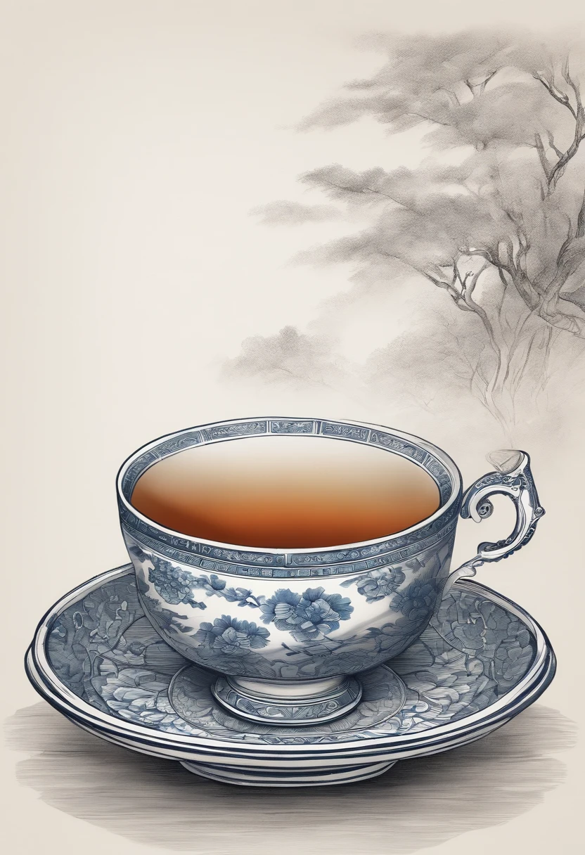 Draw a line drawing of a teacup used in the tea ceremony