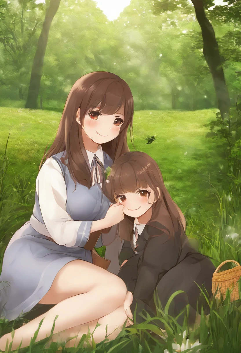 large breasted woman holding hands with a little girl, outdoors, thighhighs, mole on breast, breasts, navel, walking,1 girl, boyish, Short hair, Brown hair, hair between eye, A big smile, Sareme, knee high, a miniskirt, Bikini bra, Navel dashi, pin heels, pubick hair, Huge breasts, large black areola, hair between eye, gargantilha, 1little girl, brown eyes, fishnet tights, Red Pin Heels, Red microskirt, Red tube top, looking at viewer, blush, bangs, boots