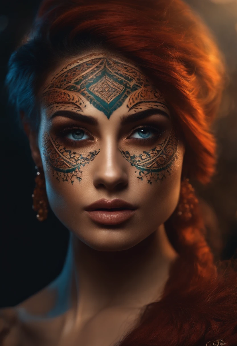 Chica pelirroja de piel tersa, con tatuajes