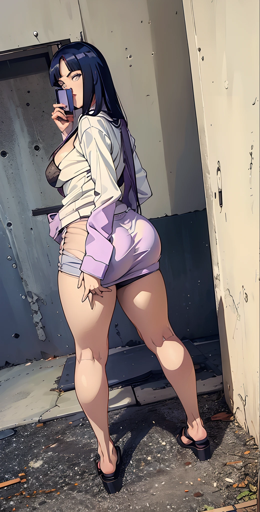 Hinata Hyuga, Extremamente Realista, extremamente sexy, muito linda, bunda grande, pernas grossas, 8K, Extremamente linda, rosto lindo, tirando selfie da bunda
