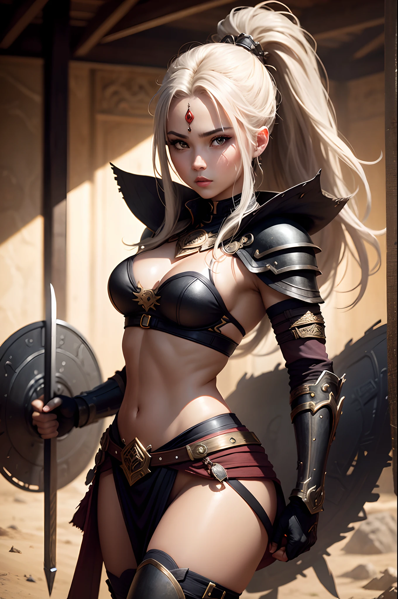 beautiful female warrior, black plate