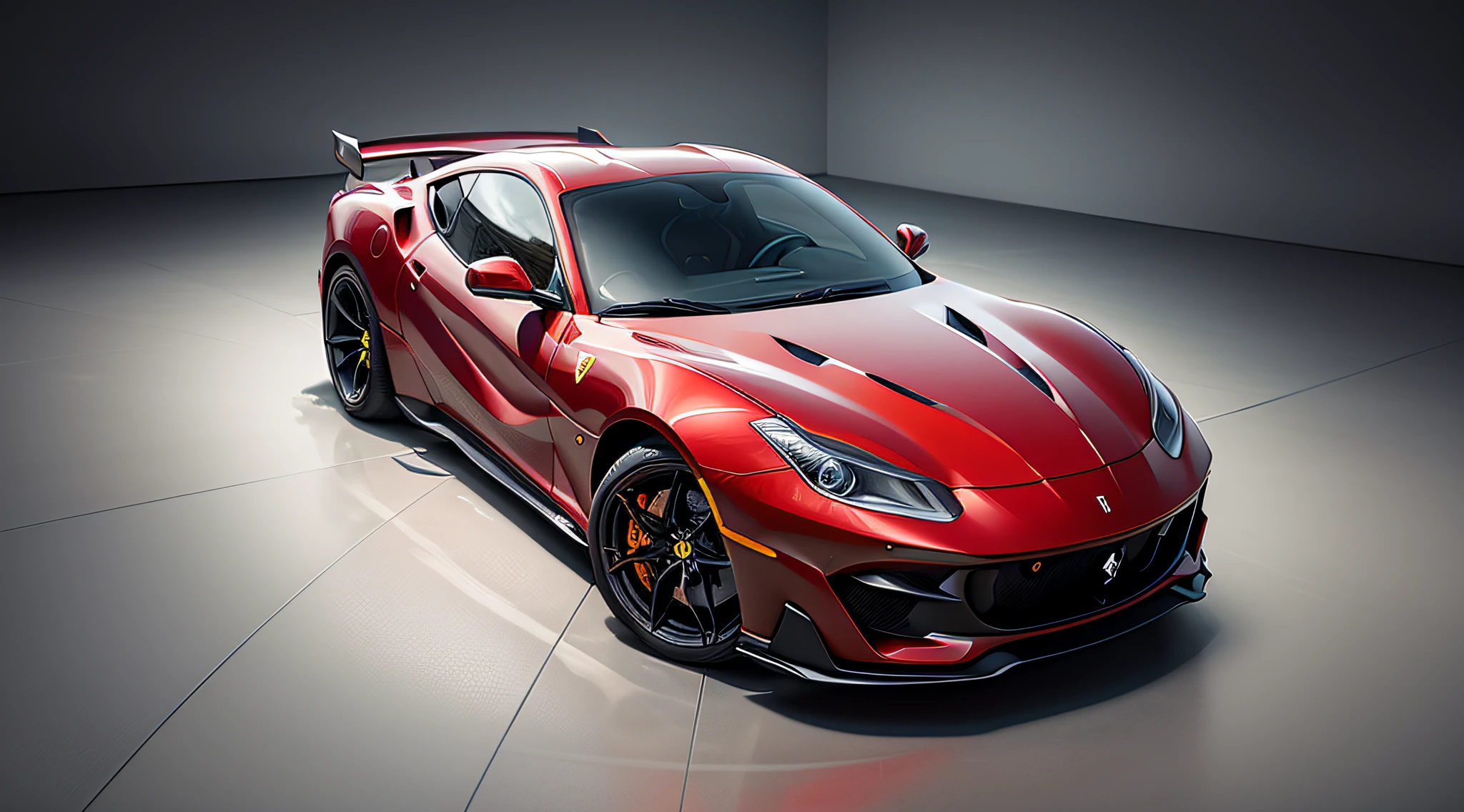 2023 Ferrari 812 GTS,close-up photo,Photography,clear facial features,car inner view, cushion, sterling, rpm meter,character concept art,Assembly Drawing,360 panorama,full body,cinematic shot,film lighting,